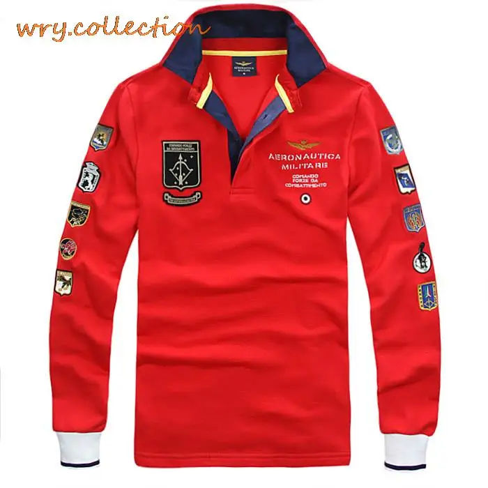 Men Polo Shirt Long Sleeves Embroider Cotton Business Casual Striped Solid Cloth