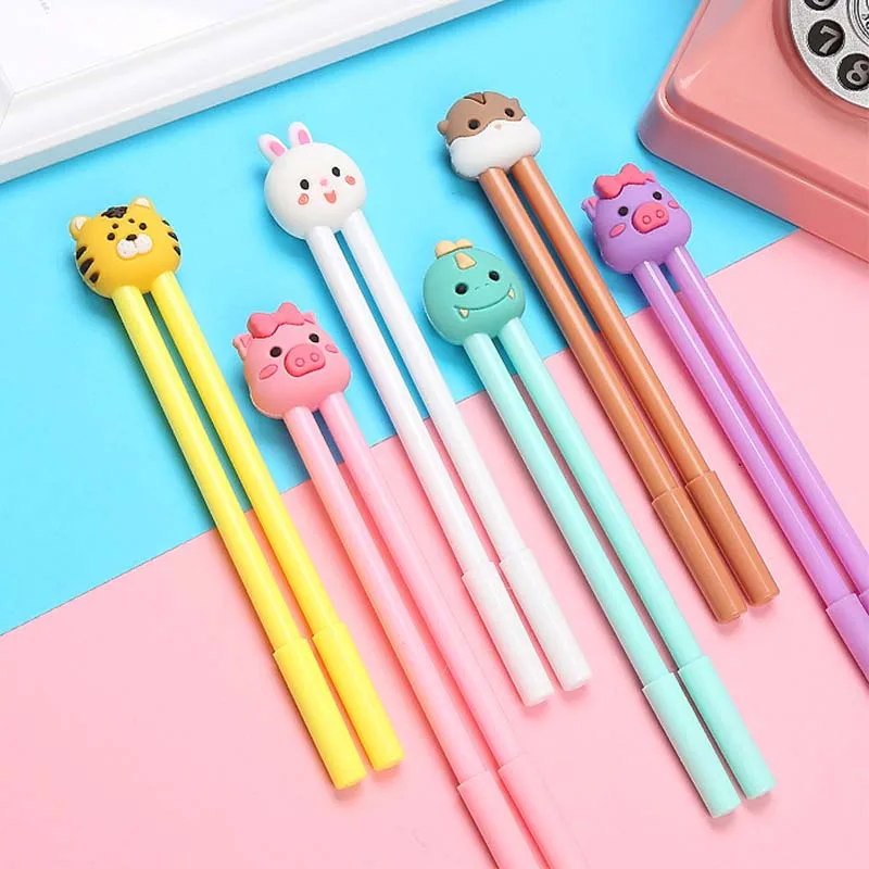 

2 pcs/set Hamster Pig Rabbit Dinosaur gel pens Cute 0.5mm black ink neutral pen stationery gift school writing supplies