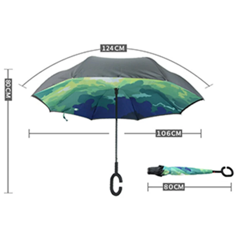 Складной зонтик с двойным слоем от перевернутого дождя, ветрозащитный, для женщин, с держателем для рук