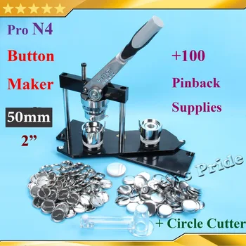 

NEW Pro N4 2":50mm Badge Button Maker Machine + Adjustable Circle Cutter+100 Set Metal Pinback Button Supplies