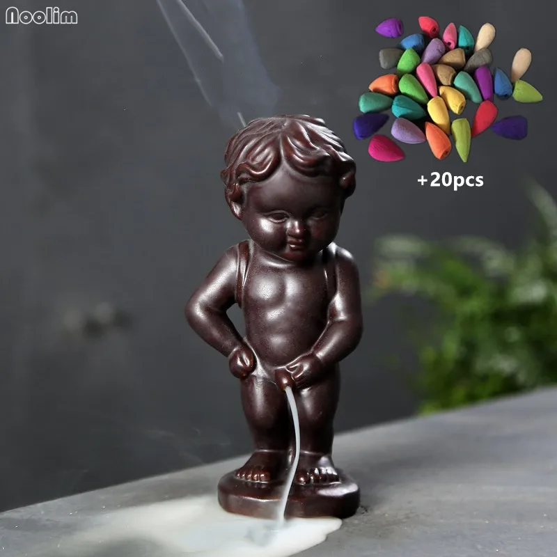 

Backflow Cute Baby Backflow Incense Burner Home Decor Ceramic Waterfall Incense Holder Aroma Censer + 20Pcs Incense Cones