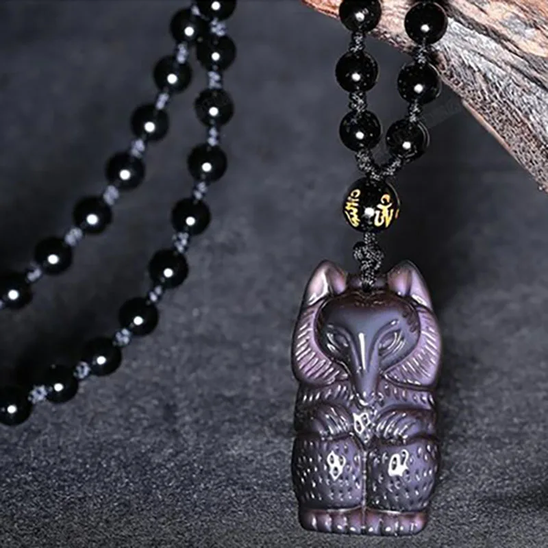 Подвеска Obsidian из натуральной лисы подвеска камня и хрусталя с цепочкой бисера