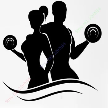 

Fashion Fitness Vinyl Wall Decals Lady Man Bodybuilding Dumbell Barbell Gym Wall Sticker Fitness Centre Bedroom Home Decoration