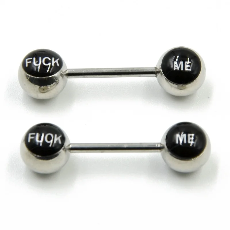 14G Surgical Steel Nipple Bar Sexy Puck Dirty Bad Word Logo Nipple Ring Barbells Women Punk Body Piercing Jewelry Free Shipping - Окраска металла: FUCK ME