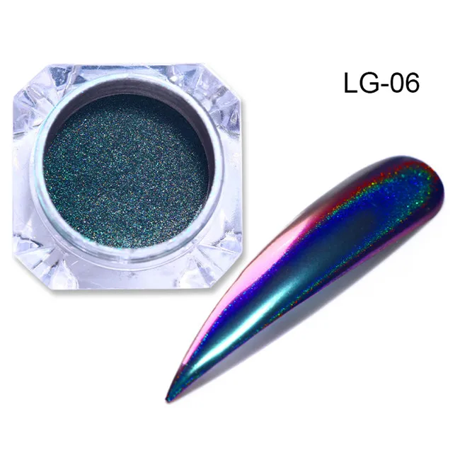 0,2 г павлин голографический Хамелеон блеск для ногтей порошок зеркальный лазер хромированный пигмент для маникюра украшения для ногтей - Цвет: LG-06