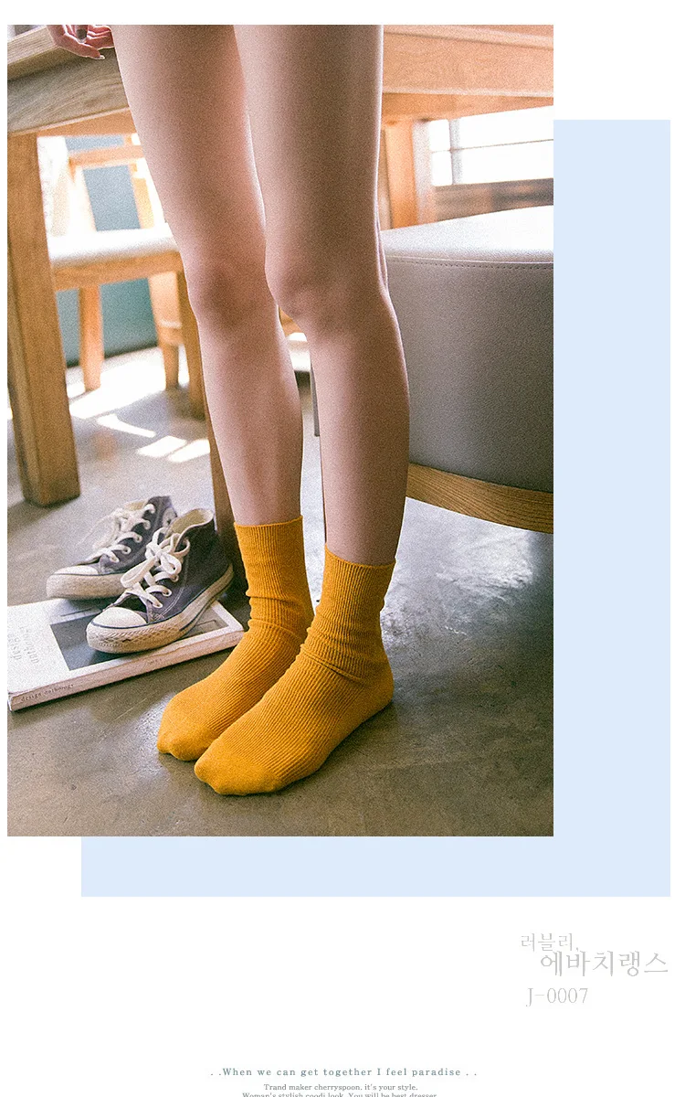 Новинка, Осенние однотонные носки для женщин, вязаные эластичные оранжевые носки, женские хлопковые Повседневные носки, Calcetines Mujer, зеленые носки для девочек, Meias