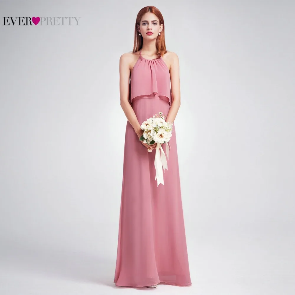 

2018 New Beach Style Chiffon Bridesmaid Dresses Long Ever Pretty EP07129DR Floor Length Backless Elegant Wedding Guest Dress