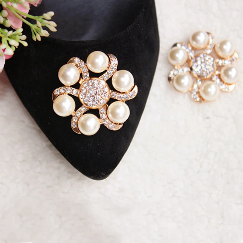 

BSAID1 Piece Shoes Flower Rhinestones Clip Decoration Buckle Crystal Pearl Women Decorative Accessories Insert Fitting Charm