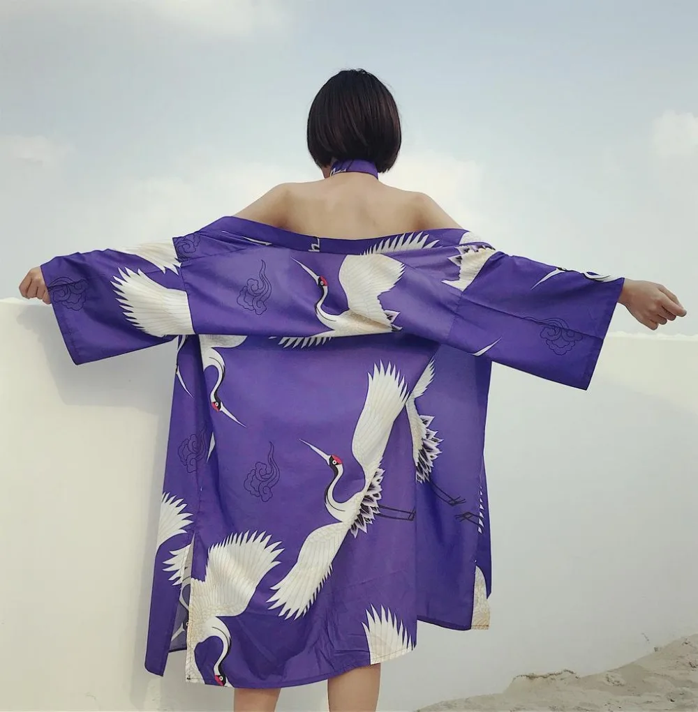 2019 женский кардиган haori кимоно в традиционном стиле японский кран печать кимоно юката кимоно кардиган модная блузка