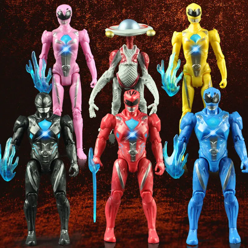 

6PCS/set Power Model Dinosaur team Action Figures Dolls with Led Light figures toys for children gift