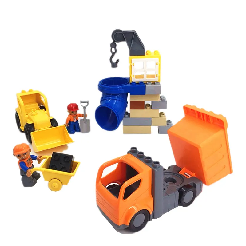 

Diy Legoingly Duploe Busy Construction Site Dumptruck Excavator Building Blocks Bricks Set Toy for Children Compatible with Baby