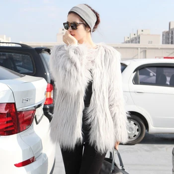 

2018 autumn and winter Korean women's wool solid color long hair imitation Faux Fur coat warm thin long Faux Fur coat Top