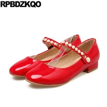 Женские красивые Мокасины Mary Jane с жемчужинами и круглым носком; большие размеры; японская обувь; Новинка года; Цвет Красный; Прямая