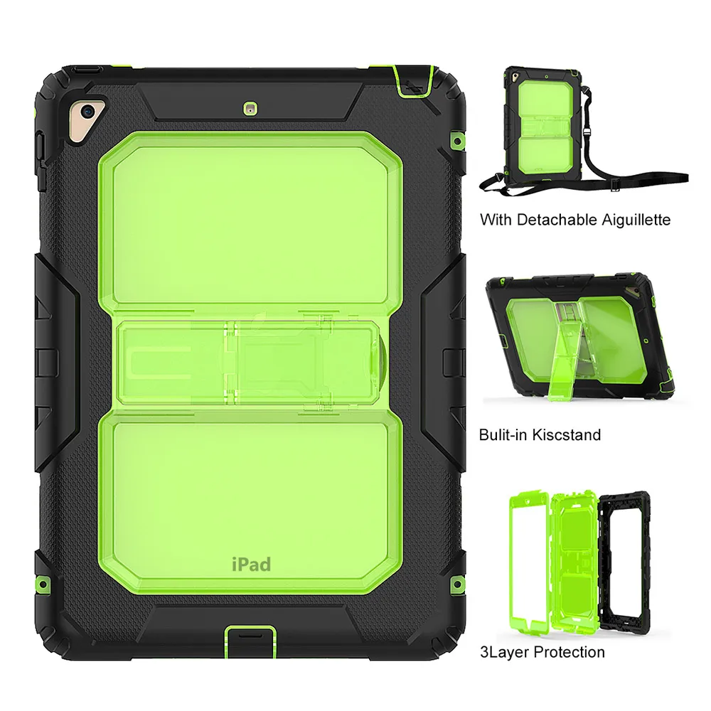 

Shockproof Kids Safe case For Apple iPad pro 9.7 Model A1673 A1674 A1675 Heavy Duty Silicone+PC stand Cover + Shoulder Strap+Pen