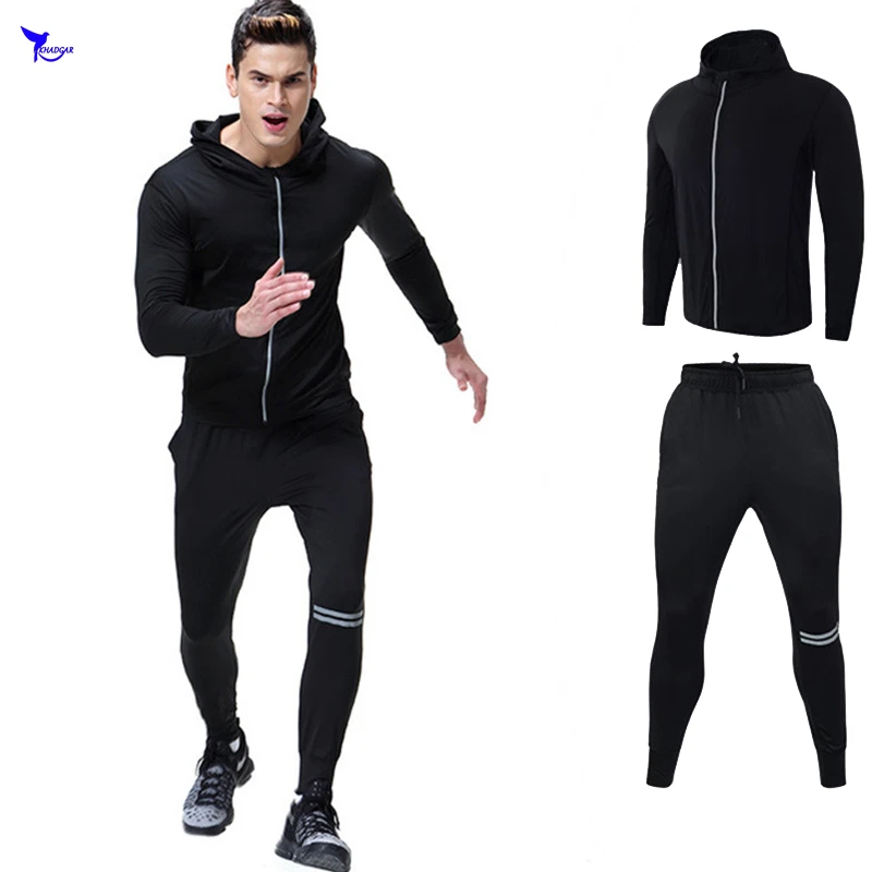 2 Pcs Spring Winter Sport Suit Mens Jogging Tracksuits Zipper Hooded ...