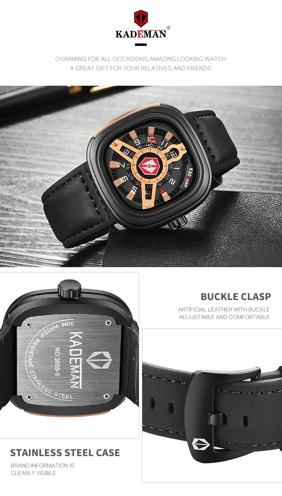 KADEMAN 365B-6 Square Kademan Unique Mens Watch description image 4