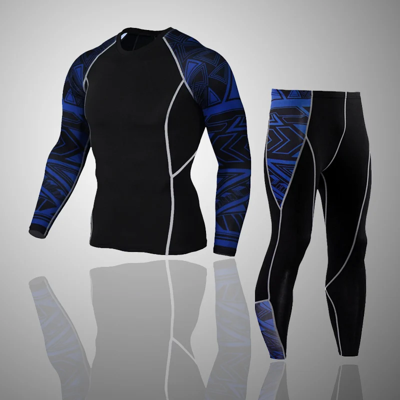 Мужская футболка для бега, фирменный спортивный костюм из 2 предметов, мужской комплект, Спортивная футболка+ компрессионные штаны, стрейчевая дышащая одежда для ММА, Рашгард