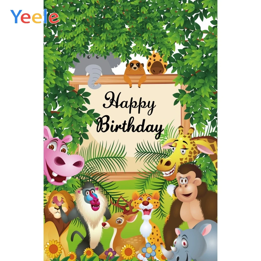 

Yeele Tropical Jungle Forest Animal Backdrop Birthday Photography Backgrounds Customized Photographic Backdrops for Photo Studio