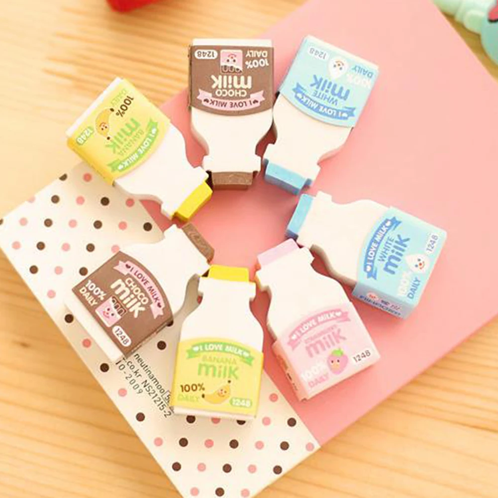

2Pcs Random Color Cute Milk Bottle Style Eraser Office School Stationery Gift