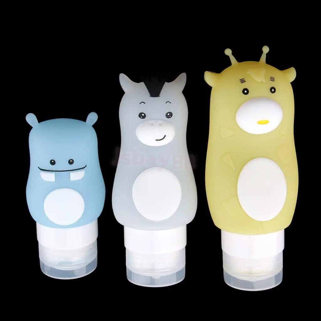 

Pack of 3 Cute Silicone Travel Bottles, Cosmetic Travel Containers, Squeezable Refillable Bottle Set With Suction Cup 50/70/90ml