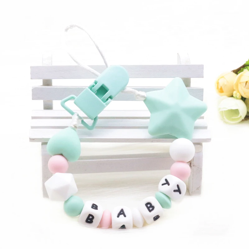 

Funny Pacifier Clips Personalised Name Pacifier Chain For Infant Feeding Newborn Attache Sucette Baby Soother Clips BPA Free