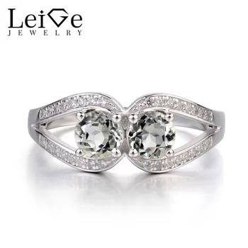 

Leige Jewelry Genuine Green Amethyst Ring Round Cut Double Gemstone Sterling Silver 925 Fine Jewelry Green Engagement Rings
