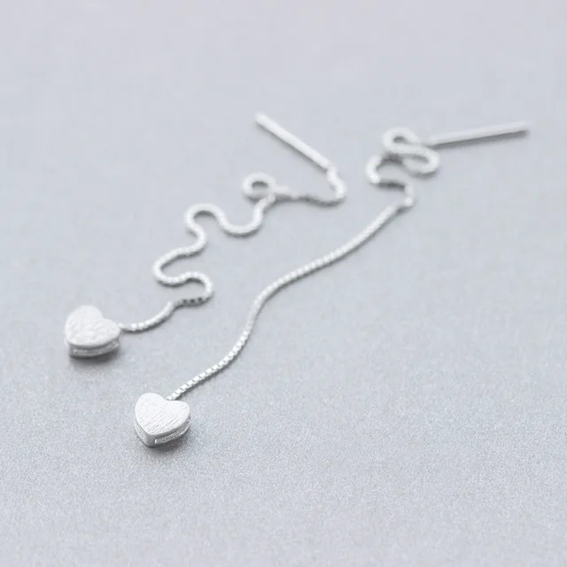 Aliexpress Real Solid 925 Sterling Silver Heart Love Solid 925 Sterling Silver Heart Love Thread Long Earrings Pull Threader Box Chain