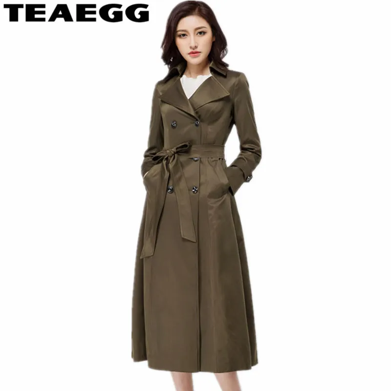 TEAEGG European And American Women Trench Coat Elegant Army Green Autumn Coat For Women Outwear Female Trench Plus Size 4XL AL54