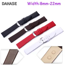 8 мм, 10, 12, 13, 14, 15, 16 мм, 17, 18, 19, 20, 21, 22 мм, ультратонкий простой сменный ремешок для часов из натуральной кожи, черный, красный, коричневый, белый