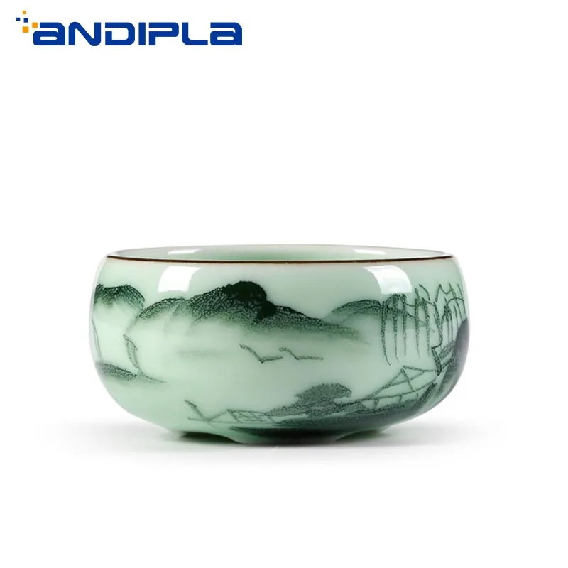 2 шт./лот Longquan Celadon чайная чашка ручная роспись пейзаж узор маленькие чайные чаши