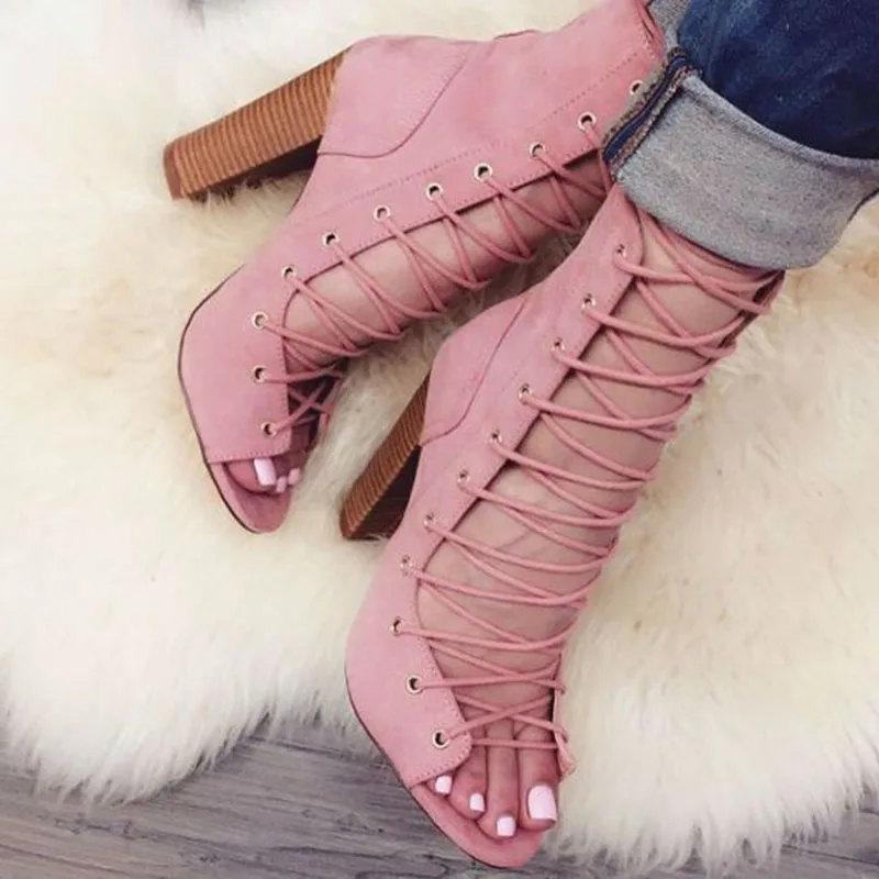 peep toe thick heel boots