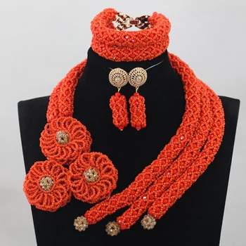 

Trendy Flowers Necklace Set Party Jewelry Sets Opaque Orange Crystal Beads Wedding Birthday Gift Free ShippingABH157