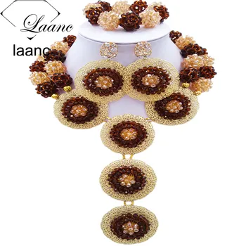 

Laanc Brown and Gold Crystal Women African Jewelry Set Nigerian Wedding Beads Bridal Jewellery Sets AL672