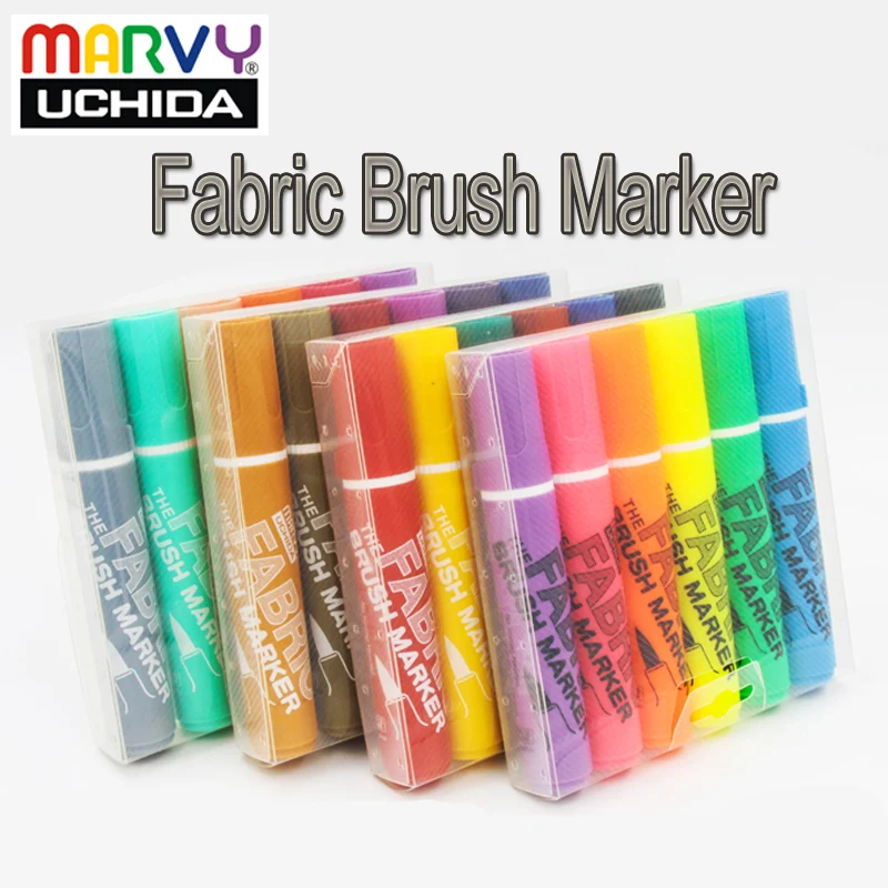Marvy Graffiti Fabric Brush Markers Water Resistant Clothing Marker Dry Fasting Permanent