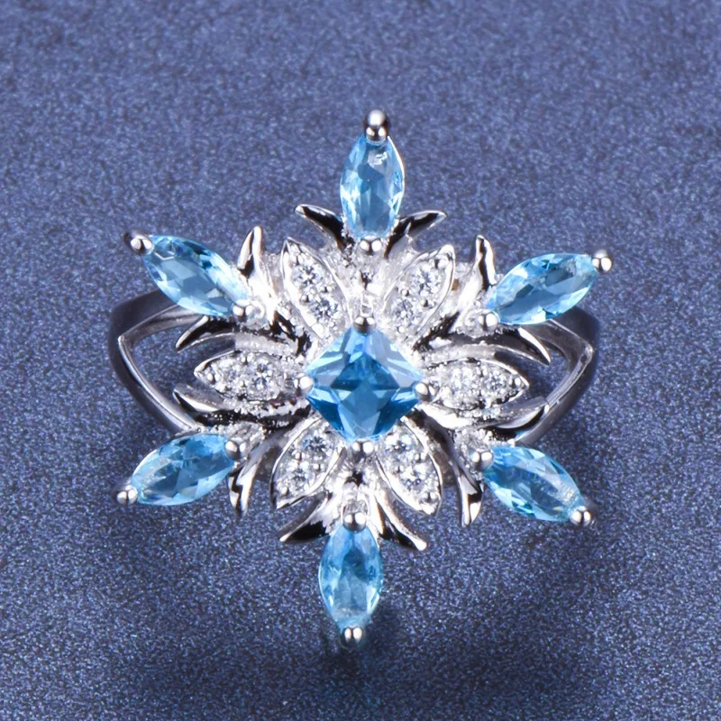 Новая Мода Синяя Звезда Цирконий цветок кольца для женщин элегантные снежинки кольца с камнем рождественские подарки женские кольца