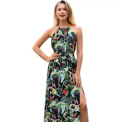 Европейский и американский Amazon Blast для женщин богемный Слинг Летнее платье полиэстер печати утечки назад пляжное