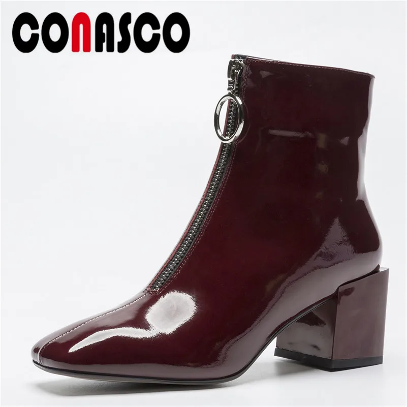 

CONASCO New Arrival Women Ankle Boots Autumn Winter Warm Genuine Leather Short Boots Concise Metal Zipper High Heels Shoes Woman