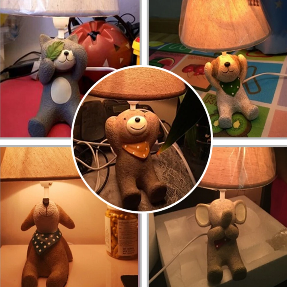 

Top 110V-220V Children Room Wood Desk Lamp E14 Led Desk Light Meng Monkey Switch Button Bedside Lamp Cartoon Table Light