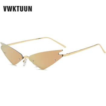 

VWKTUUN Cat Eye Womens Sunglasses Metal Frame Brand Designer Pink Mirror Eyewear UV400 Luxury Sun Glasses For Men New Glasses