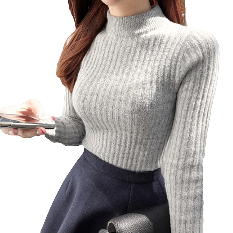 

Winter Women Bottoming Sweater Warm Turtleneck Thick Knitted Sweater Autumn Pullovers Female Sweater 6 Color Slim Sweater YP0613