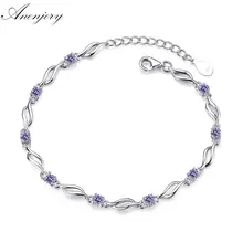 Anenjery 925 пробы серебряные браслеты для женщин Кристалл Циркон браслет pulseira feminina подарок на день Святого Валентина S-B101