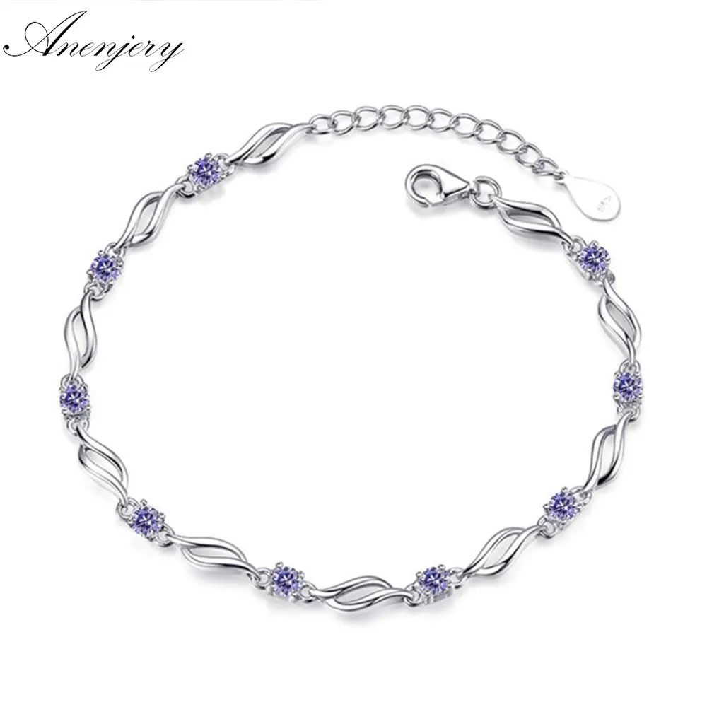 

Anenjery 925 Sterling Silver Charms Bracelets For Women Crystal Zircon Bracelet pulseira feminina Valentine's Day present S-B101