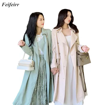 

Spring Autumn 2019 Korean Fashion Candy-colored double-breasted elegant lapel Coat Mujer temperament Belt Windbreak