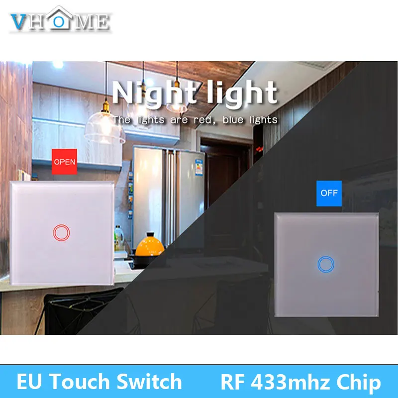 Настенный сенсорный выключатель Vhome, RF433mhz панель сенсорного переключателя для умного дома, EV1527 стандарт ЕС/Великобритания Wifi управление Ewelink приложение, умный дом
