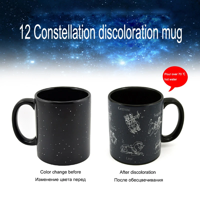 Tasse De Constellation à Changement De Chaleur De 355 Ml, Tasse à Café Avec Gravure Horoscope Balance En Céramique, Tasses à Changement De Couleur
