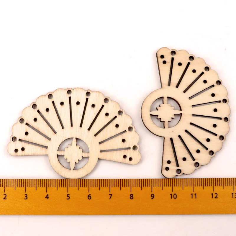 Handmade Retro Wooden Fan Ornaments for Crafts and Home Decor, Set of 6