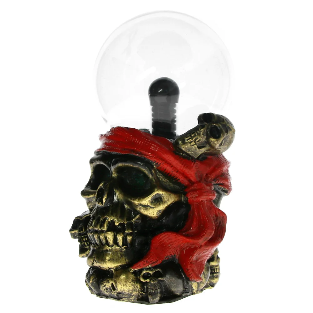 1 шт ухмыляясь пиратский череп голова с красной бандана статуя освещения сенсорный плазменный шар пират Скелет Ornamen