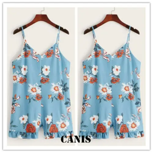 

Boho Stylish Women Bodysuit 2019 NEW Summer Casual Sleeveless Floral Print V Neck Club Beach Short Jumpsuit Playsuit