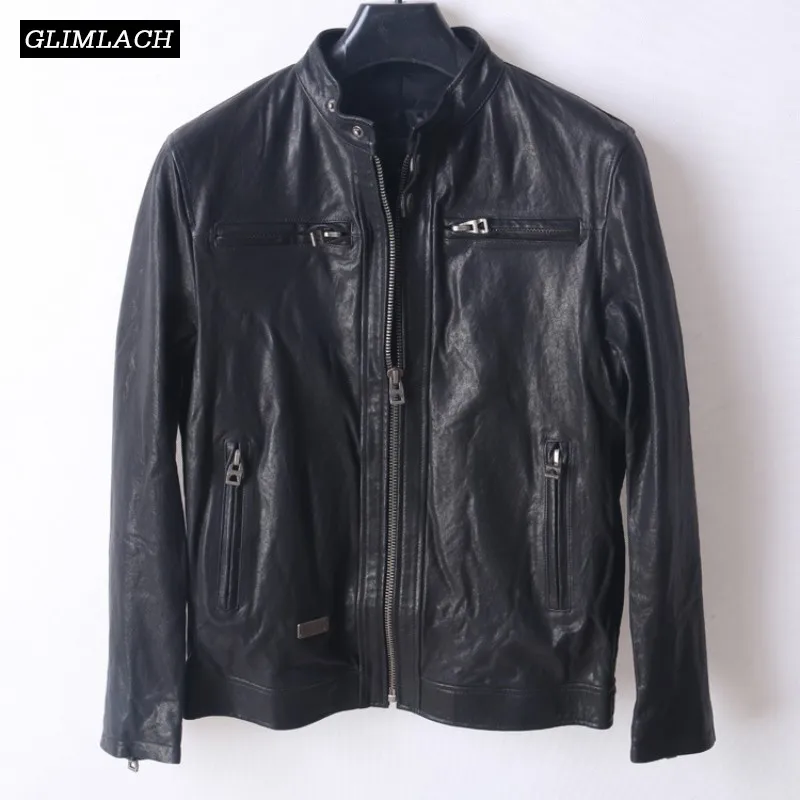 2018 Vintage Black Mens Bomber Motorcycle Jacket Genuine Leather Slim Biker Jacket Sheepskin Korean Plus Size 4XL Leather Coats 2018 Vintage Black Mens Bomber Motorcycle Jacket Genuine Leather Slim Biker Jacket Sheepskin Korean Plus Size 4XL Leather Coats