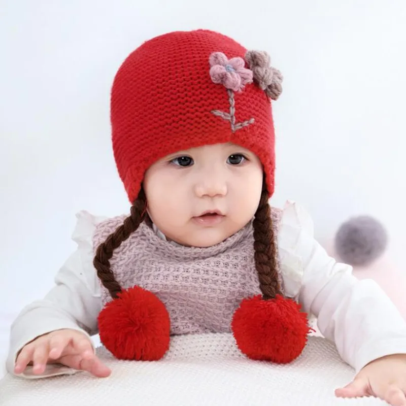 Newborn Baby Toddler Knit Hat Flower Baby Cap Infant Girls Bonnet Cute Hats Soft Cotton Newborn Baby Photo Props 6-24M